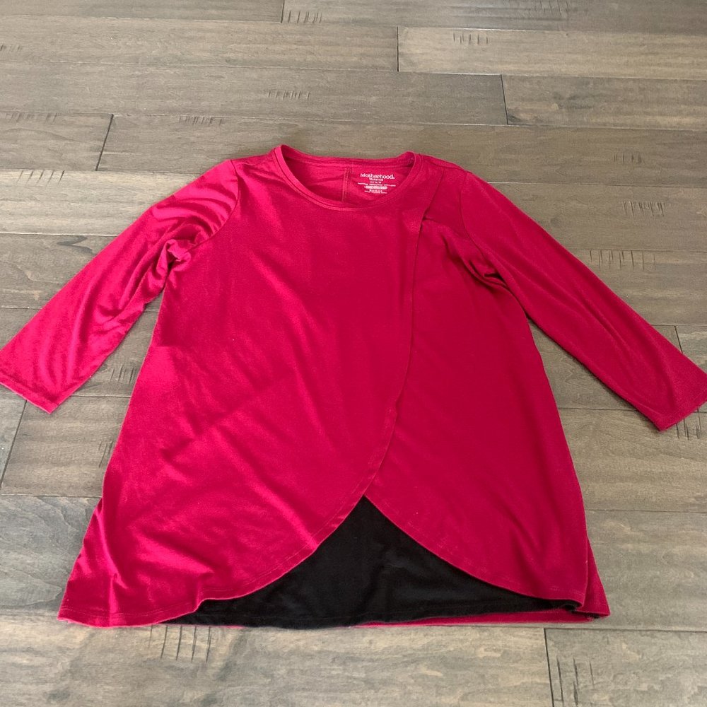 Motherhood Maternity Women's Maternity Scoop Neck Layered Tulip Nursing Shirt